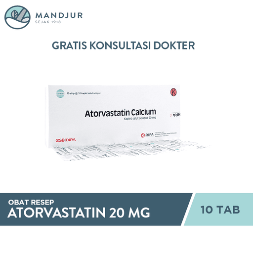 Atorvastatin 20 mg Strip 10 Tablet - Apotek Mandjur