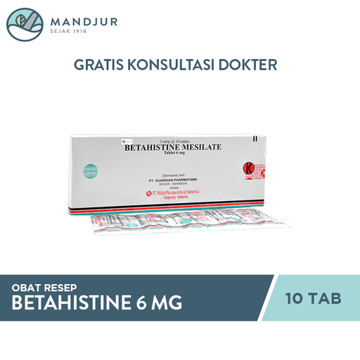 Betahistine 6 Mg Strip 10 Tablet - Apotek Mandjur