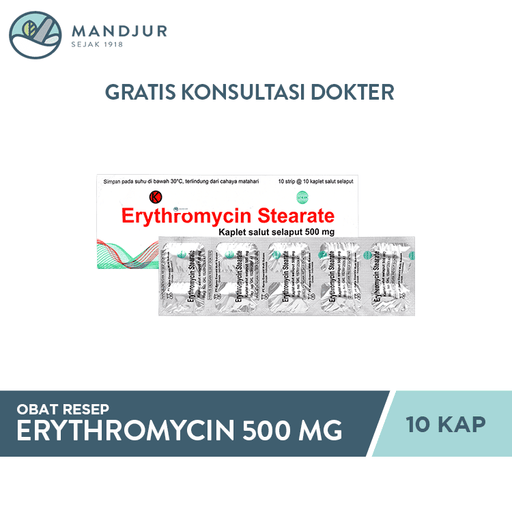 Erythromycin 500 mg 10 Kaplet - Apotek Mandjur