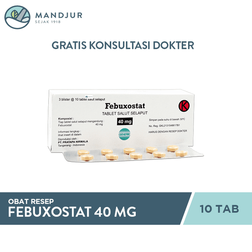 Febuxostat 40 mg 10 Tablet - Apotek Mandjur
