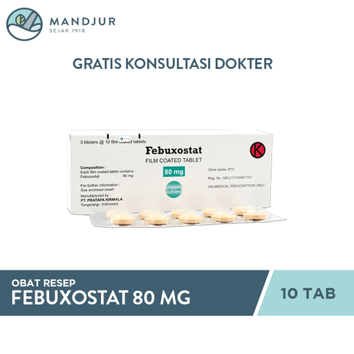 Febuxostat 80 mg 10 Tablet - Apotek Mandjur