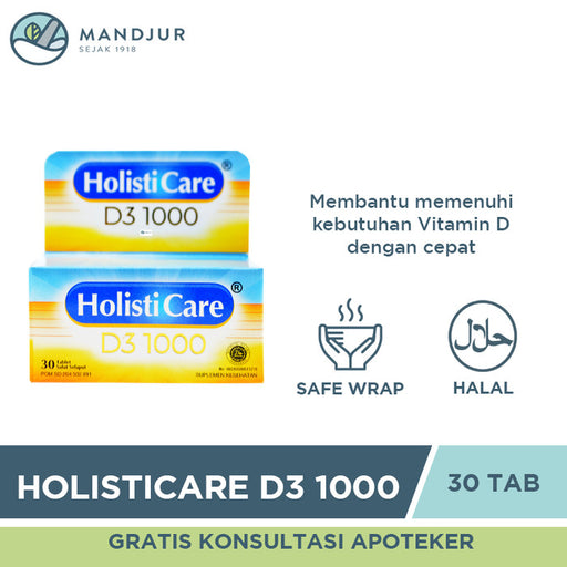 Holisticare D3 1000 30 Tablet - Apotek Mandjur