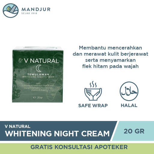 V Natural Whitening Night Cream Temulawak 20 Gr - Apotek Mandjur