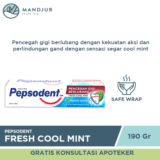 Pepsodent Pencegah Gigi Berlubang Fresh Cool Mint 190 Gr - Apotek Mandjur