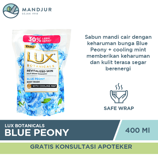 Lux Botanicals Sabun Mandi Cair Blue Peony Refill 400 ML - Apotek Mandjur