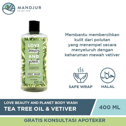 Love Beauty and Planet Body Wash Tea Tree Oil & Vetiver 400 mL - Apotek Mandjur