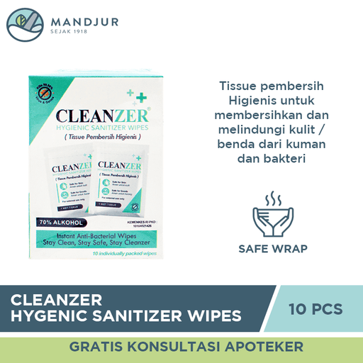 Cleanzer Hygenic Sanitizer Wipes Isi 10 Pcs - Apotek Mandjur