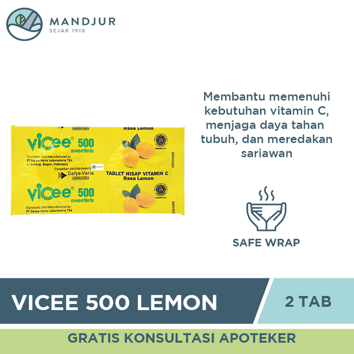 Vicee 500 Mg Lemon 2 Tablet - Apotek Mandjur