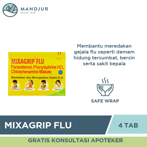 Mixagrip Flu 4 Kaplet - Meredakan Flu, Bersin Bersin, Hidung Tersumbat - Apotek Mandjur