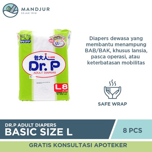 Dr. P Adult Diapers Basic Size L8 - Apotek Mandjur