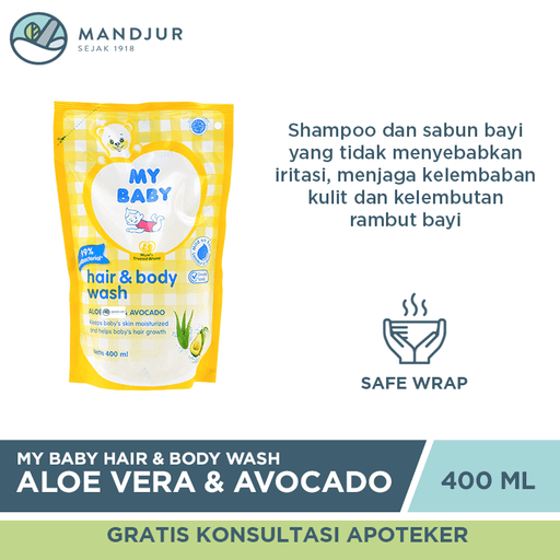 My Baby Hair & Body Wash Aloe Vera & Avocado Refill 400 mL - Apotek Mandjur