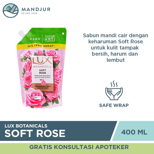 Lux Botanicals Sabun Mandi Cair Soft Rose Refill 400 ML - Apotek Mandjur