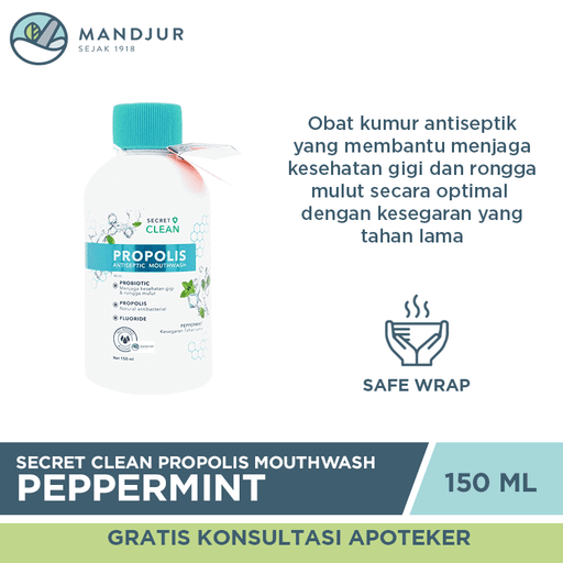 Secret Clean Propolis Antiseptic Mouthwash Peppermint 150 mL - Apotek Mandjur