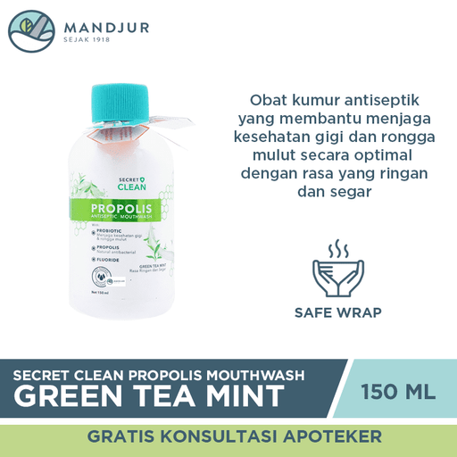Secret Clean Propolis Antiseptic Mouthwash Green Tea Mint 150 mL - Apotek Mandjur