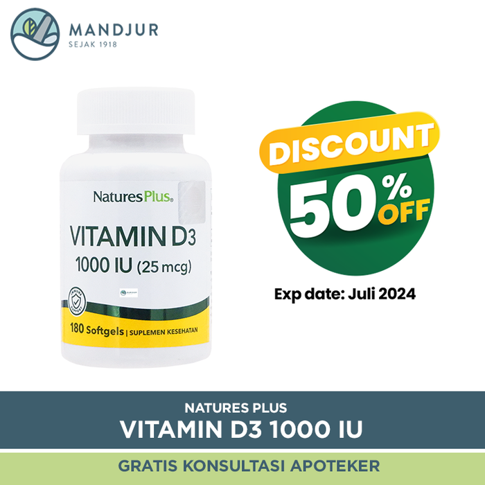 Natures Plus Vitamin D3 1000 IU 180 Kapsul Lunak