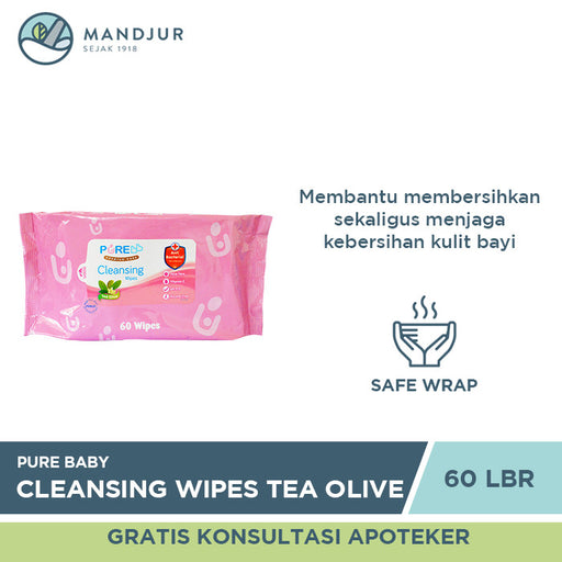 Pure Baby Cleansing Wipes Tea Olive 60 Sheets - Apotek Mandjur