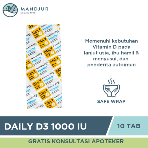 Daily D3 1000 IU Strip 10 Tablet - Apotek Mandjur