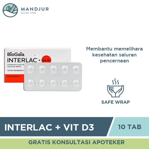 Interlac + Vit D3 10 Tablet Kunyah - Apotek Mandjur