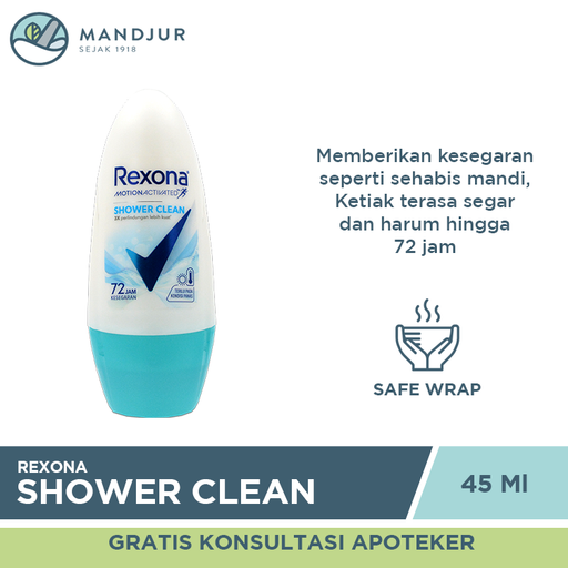 Rexona Anti-Perspirant Deodorant Roll On Shower Clean 45 ML - Apotek Mandjur