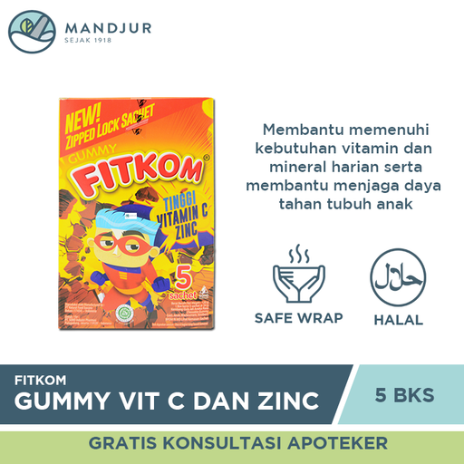 Fitkom Gummy Vit C Dan Zinc 5 Sachet - Apotek Mandjur
