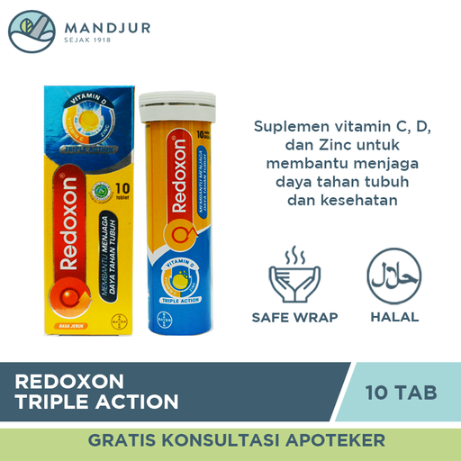 Redoxon Triple Action Effervescent 10 Tablet - Apotek Mandjur