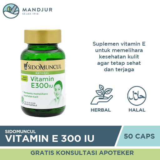 Sido Muncul Natural Vitamin E 300 IU 50 Kapsul Lunak - Apotek Mandjur