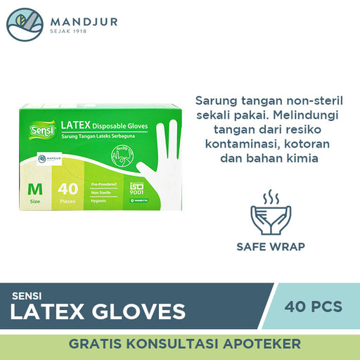 Sensi Latex Disposable Gloves Size M Isi 40 - Apotek Mandjur