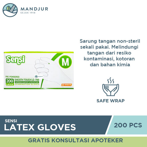 Sensi Latex Examination Gloves (Sarung Tangan Medis) Size M - Isi 200 - Apotek Mandjur