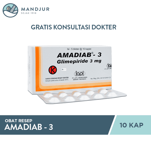 Amadiab 3 mg 10 Kaplet - Apotek Mandjur