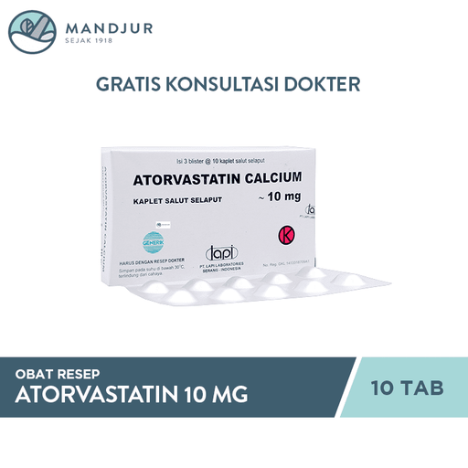 Atorvastatin 10 mg Strip 10 Tablet - Apotek Mandjur