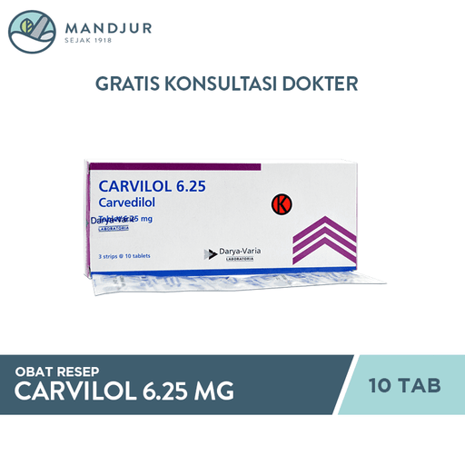 Carvilol 6.25 mg 10 Tablet - Apotek Mandjur