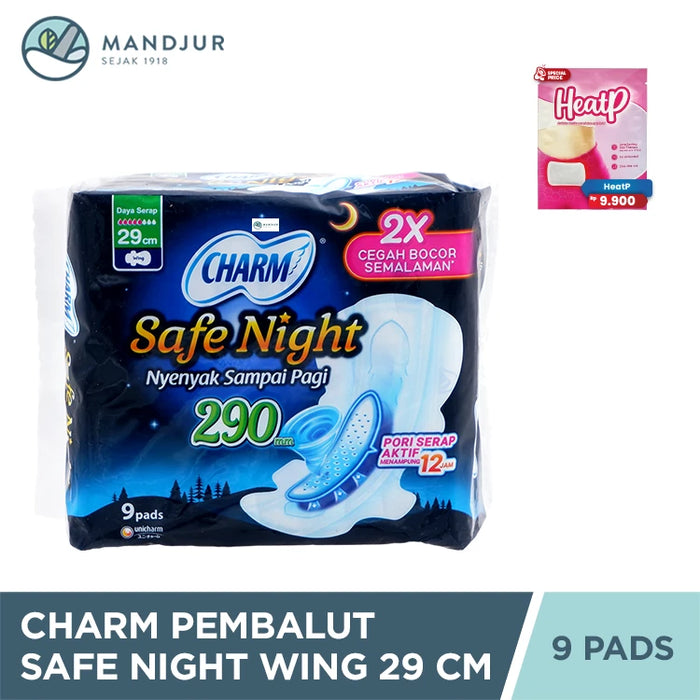 Charm Pembalut Safe Night 29 cm Wing 9 Pads