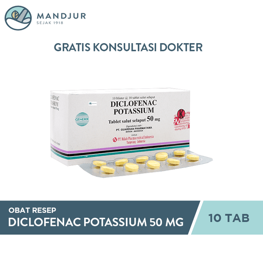 Diclofenac Potassium / Kalium Diklofenak 50 Mg Strip Isi 10 Tablet - Apotek Mandjur