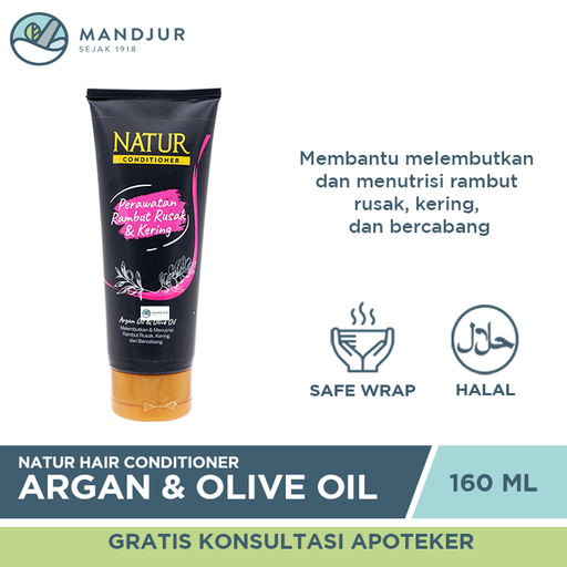 Natur Hair Conditioner Argan Oil and Olive Oil 160 ML - Apotek Mandjur