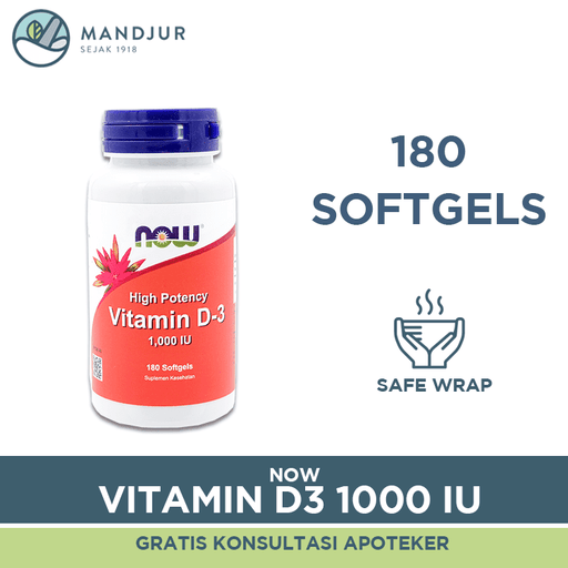 NOW Vitamin D3 1000 IU 180 Softgels - Apotek Mandjur