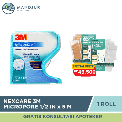 Plaster Roll 3M Nexcare Micropore 1/2 In x 5 m - Apotek Mandjur