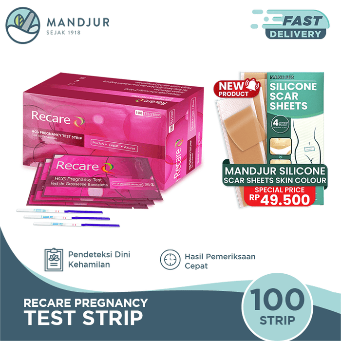 Recare tes kehamilan / test pack / pregnancy test - 100 strip  /  1 Box