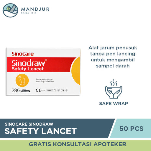Sinocare Sinodraw Safety Lancet 28G 50 Pcs - Apotek Mandjur