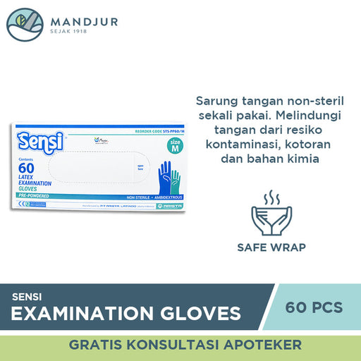Sensi Latex Examination Gloves (Sarung Tangan Medis) Size M - Apotek Mandjur