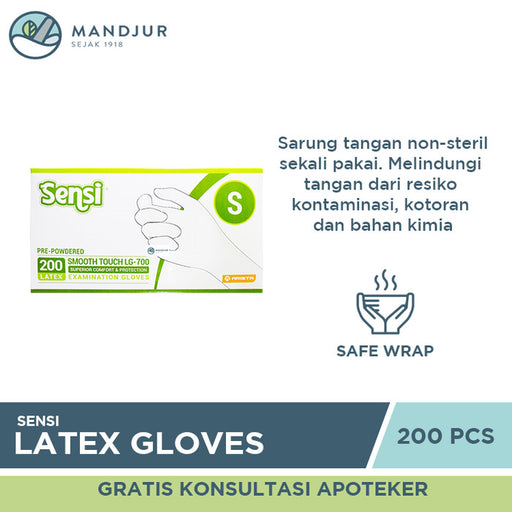 Sensi Latex Examination Gloves (Sarung Tangan Medis) Size S - Isi 200 - Apotek Mandjur