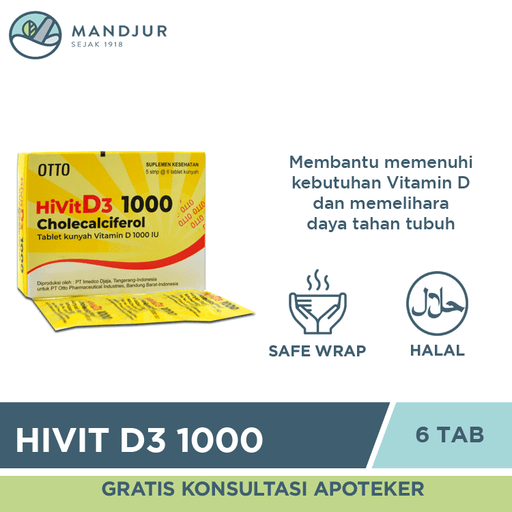 HiVit Vitamin D3 1000 IU 6 Tablet - Apotek Mandjur