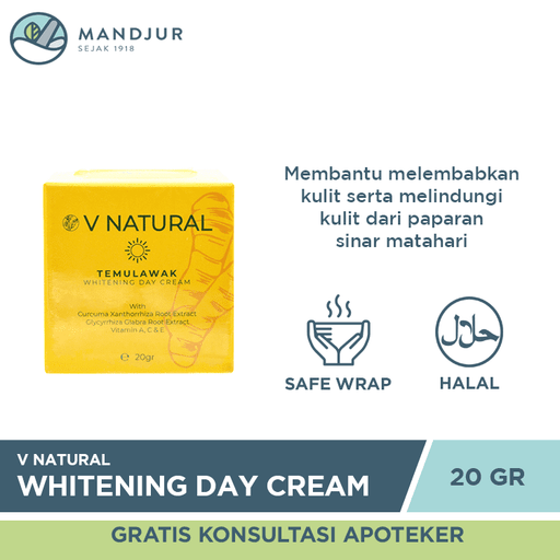 V Natural Whitening Day Cream Temulawak 20 Gr - Apotek Mandjur