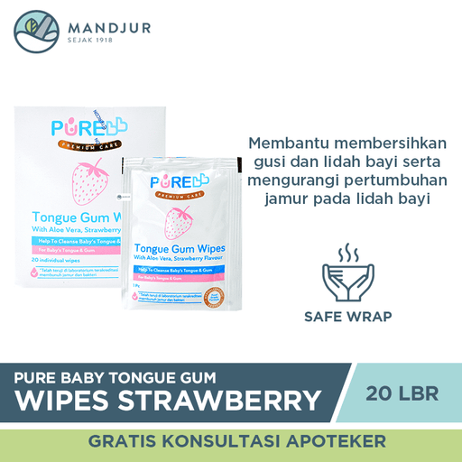 Pure Baby Tongue Gum Wipes Strawberry 20 Sheets - Apotek Mandjur
