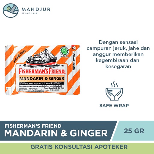 Fisherman's Friend Mandarin & Ginger Sugar Free - Apotek Mandjur