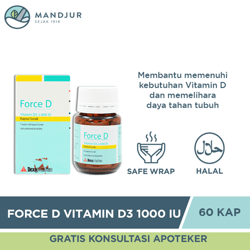 Force D Vitamin D3 1000 IU 60 Kapsul Lunak - Apotek Mandjur