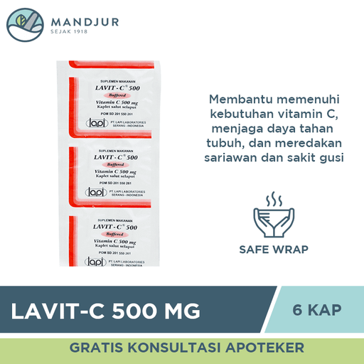Lavit C 500mg (Buffered) 6 Kaplet - Apotek Mandjur