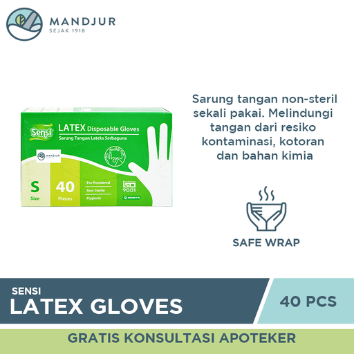 Sensi Latex Disposable Gloves Size S Isi 40 - Apotek Mandjur