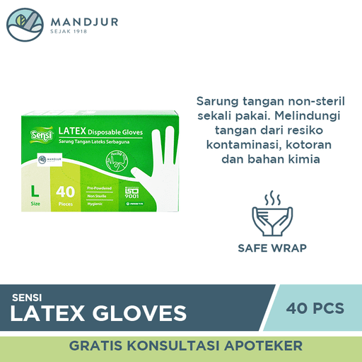 Sensi Latex Disposable Gloves Size L Isi 40 - Apotek Mandjur