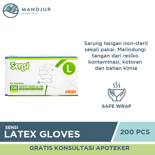 Sensi Latex Examination Gloves (Sarung Tangan Medis) Size L - Isi 200 - Apotek Mandjur