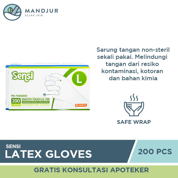 Sensi Latex Examination Gloves (Sarung Tangan Medis) Size L - Isi 200 - Apotek Mandjur